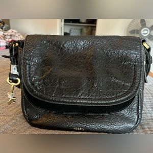 Fossil Payton double flap black crossbody bag